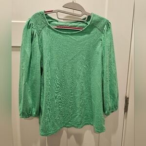 Crown & Ivy Green Smocked Shoulder 3/4 Sleeve Cotton Modal Top Size S